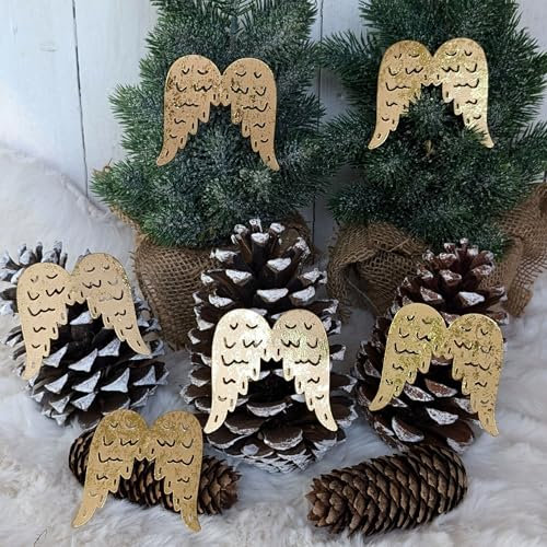 Storm's Gartenzaubereien Engelsflügel zum Basteln 6er Set - 7cm Gold Deko-Flügel - Super für Adventskranz, Türkranz, Weihnachtsdeko - Hochwertige Metallflügel mit Spieß - DIY Ideen