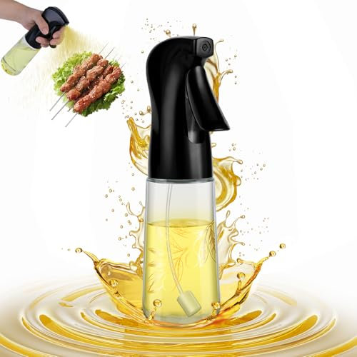 hoforife Bottiglia spray per olio d'oliva, in vetro, da 200 ml, per cucina e cucina, dispenser spray con controllo delle porzioni (bianco)