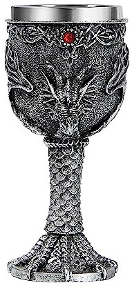 OTARTU Silver Dragon Goblet,Medieval Stainless Steel Dungeons and Dragons Chalice. Dragon Gift Collectible.