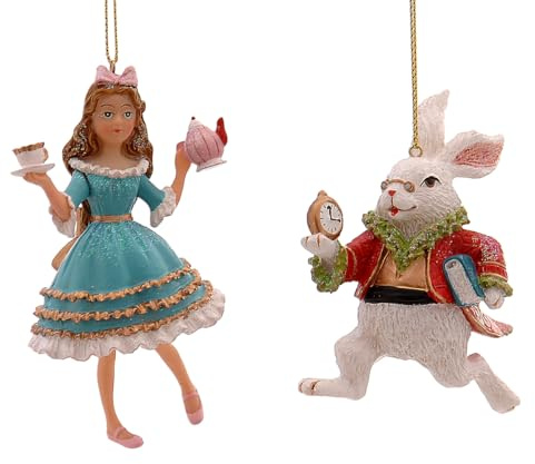 itsisa Baumschmuck Märchen Alice & weisses Kaninchen (2er Set) - Weihnachtsdeko, Christbaumkugel, Weihnachten