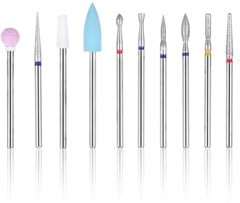Giantree Lot de 10 forets à ongles diamant de 1,9 cm, têtes de meulage en carbure métallique durable, embouts professionnels russes pour manucure en gel acrylique, polissage des ongles