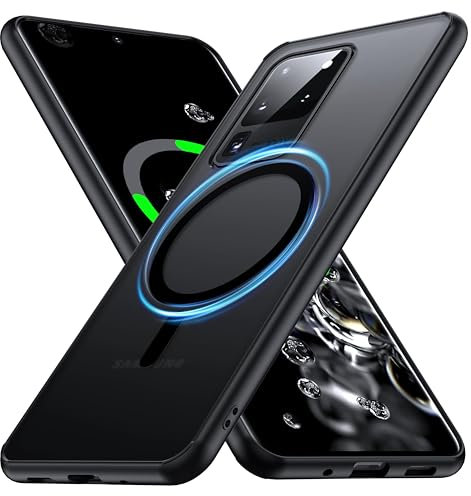FNDMIL [NO.1 Magnetisch] für Samsung Galaxy S20 Ultra Hülle mit MagSafe [Translucent Matt][Anti-Fingerabdruck][Militär Stoßfest]Hardcase mit Weich Silikon Handyhülle für Samsung S20 Ultra Case Schwarz