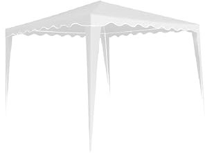 HERSIG - Carpas para Exteriores - Cenadores para Jardin 3x3 m - Pergolas de Jardin Resistente - Carpa Desmontable Fácil de Montar, Terraza, Playa o Eventos - Protección Solar UV - Blanco con Volante