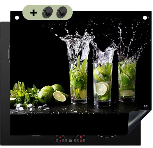 KitchenYeah© Herdabdeckplatte 60x52 cm Einteilig Herdabdeckung Abdeckplatte für Ceranfeld Abdeckung Induktionskochfeld, Spritzschutz Küchenrückwand Limette - Minze - Glas - Cocktail