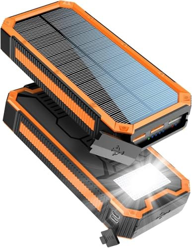 Power Bank solaire PD20W, 20 000 mAh, étanche, chargeur solaire USB C, batterie externe avec sorties, batterie externe pour smartphones, tablettes et plus encore