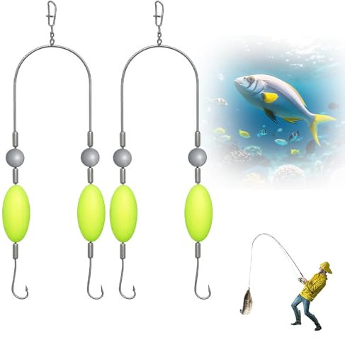 Double-Hook Reverse Bottom Rig, Angel Haken Karpfenangeln Haar-Rigs, Doppelhaken-Rigg für den umgekehrten Boden, Anti-Tangle-Angelhaken, Haken-beständiger Split-Haken, Angeln Köder für Anfänger (2pcs)
