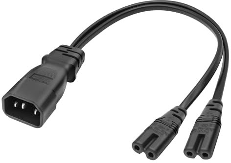 MEIRIYFA Cable de alimentación IEC 320 C14 a Dual C7, cable de alimentación IEC320 C14 macho a doble C7 hembra adaptador de corriente para monitor, impresora, escáner, etc. (negro, 30 cm)