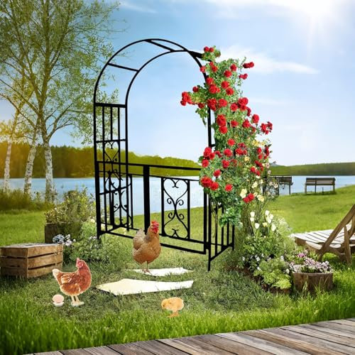 AJTXCSFOQL Negro Arco de Jardin con Puerta, Enrejado Pérgolas Decorativo para Eventos, Arcos de Metal Soporte para Plantas trepadoras, Ornamental