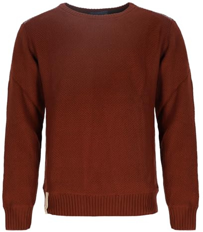 Baumfuchs Herren Strickpullover mit Polarfleece gebondet - Pullover mit modischen Strickmuster in Rotbraun-Beige Größe M