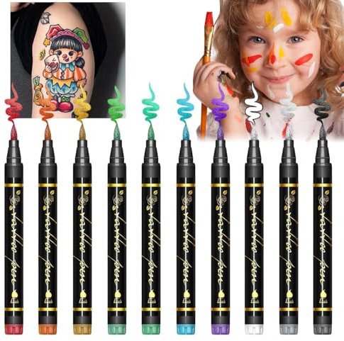 Marqueurs pour le Corps, Marqueurs pour Maquillage Visage, Peinture Faciale 10 Couleurs, Fournitures de Fête pour les Femmes, les Hommes, les Adultes, les Adolescents, le Cosplay, Halloween, les