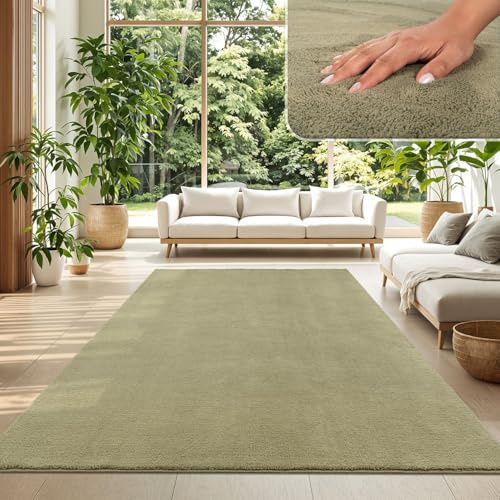 TT Home Wohnzimmer Teppich Kurzflor Anti-Rutsch Rückseite Unifarben Modern Waschbar, Größe:160x220 cm, Farbe:Hellgrün
