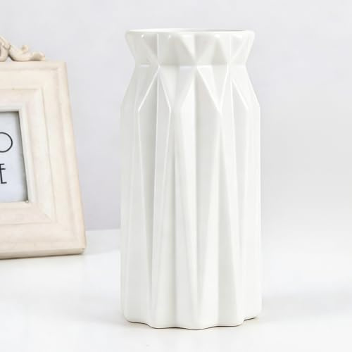 Eastrise Plastic Vases, Nordic Geometric Flower Vases for Dried/Fresh Flowers, Unbreakable Desktop Decor for Living Room, Kitchen, Office, Wedding (White)