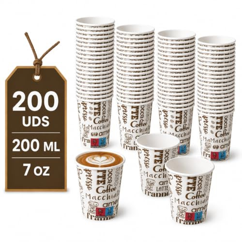 LAN&LAN Vasos Cafe Desechables - Vasos Cartón Para Llevar Bebidas Calientes en Hostelería, Eventos y Catering (200, 200ml)