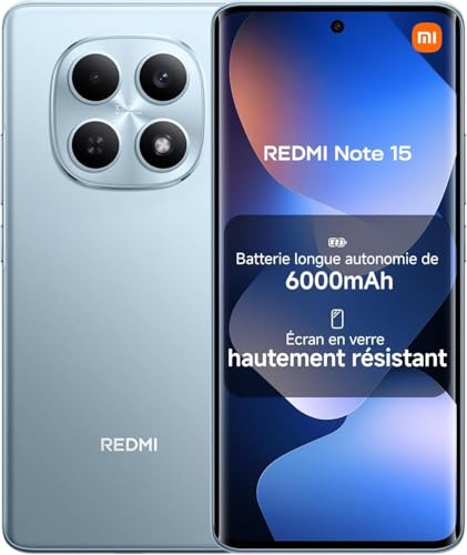 XIAOMI Redmi Note 15 NFC Smartphone, 6 + 128 Go, Bleu, Appareil Photo 108 MP, IP64, 120 Hz, Mediatek Helio G100 Ultra, Android 15, Charge Rapide 33 W, Batterie 6 000 mAh, sans Chargeur
