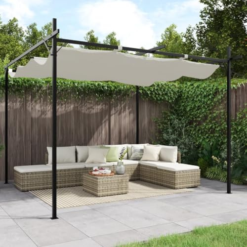 Tonture Pergola con tetto scorrevole, color crema, 295 x 292 x 230 cm, resistente ai raggi UV, struttura stabile in acciaio verniciato a polvere e alluminio, versatile come tenda da giardino