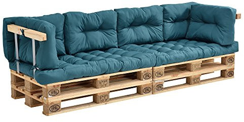 [en.casa] Palettenkissen - 8er Set - 2X Sitzpolster + 6X Rückenkissen Türkis Paletten-Sofa In/Outdoor