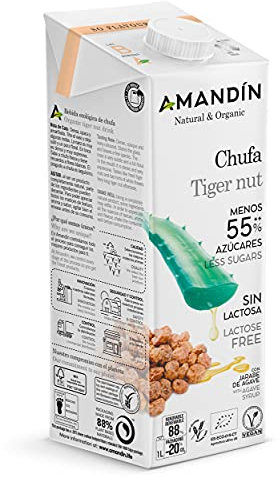 Amandin Organic Tiger Nut Drink with Agave Syrup, 1 Litre, Pack of 6