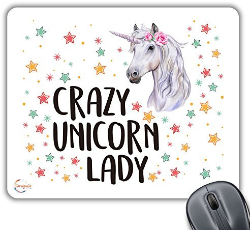 Coralgraph Inc CP623 Crazy Unicorn Lady Novelty Gift Printed PC Laptop Computer Mouse Mat Pad