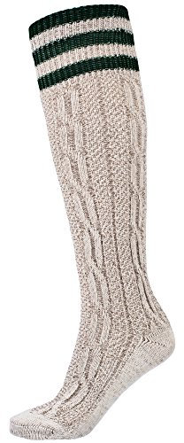 Mufimex Trachtensocken Trachtenstrümpfe Schoppersocke mit Zopfmuster Herren und Damen beige Streifen grün 44