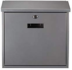 Klassischer Briefkasten silber mit Namensschild und Ersatzschloss