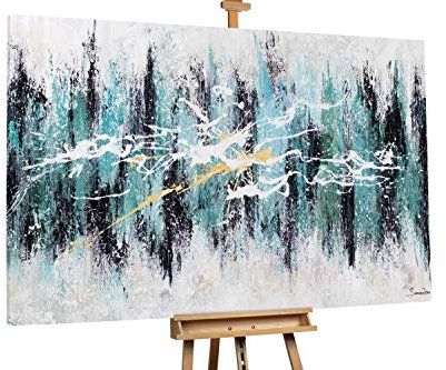 KunstLoft® XXL Gemälde 'Farbspektakel' 180x120cm | original handgemalte Bilder | Abstrakt Streifen Blau Grün | Leinwand-Bild Ölgemälde einteilig groß | Modernes Kunst Ölbild