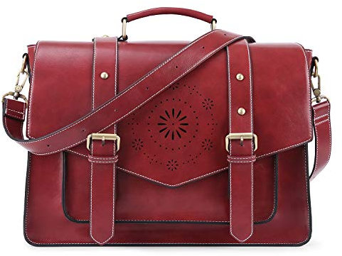 ECOSUSI Aktentasche Damen Laptoptasche 15,6 Zoll Schultertaschen Leder Umhängetasche Vintage groß business taschen Handtasche Arbeitstasche lehrertasche Rot