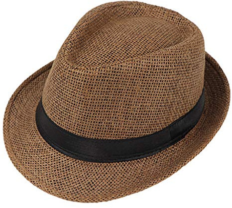 JOYKK Kinder Strohhut Sommer Strand Jazz Panama Trilby Fedora Hut Gangster Mütze Outdoor Breathable Hüte Mädchen Jungen Sonnenhut - G # Braun