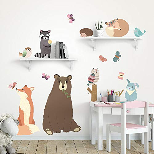 kina - R00529 Baby Wandaufkleber Ökologische und hypoallergene Weicher repositionierbarer Stoffeffekt - Wald Neugeborene Wanddekoration Kinderzimmer selbstklebende Tapete