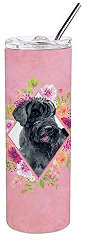 Caroline's Treasures CK4178TBL20 Schnauzer gigante rosa fiori in acciaio inox 590 ml bicchiere sottile sottovuoto a doppia parete riutilizzabile tazza isolata tazza da viaggio per caffè cocktail
