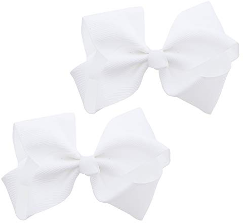 3 Inch Grosgrain Bow for Little Girls- Set of 2, White