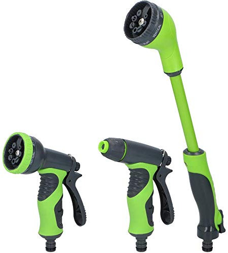 BAKAJI Set 3 Pistole per Tubo da Giardino Pompa Acqua Pistola irrigazione 8 Funzioni + Pistola Spruzzo Getto Regolabile + Pistola Braccio Kinzo
