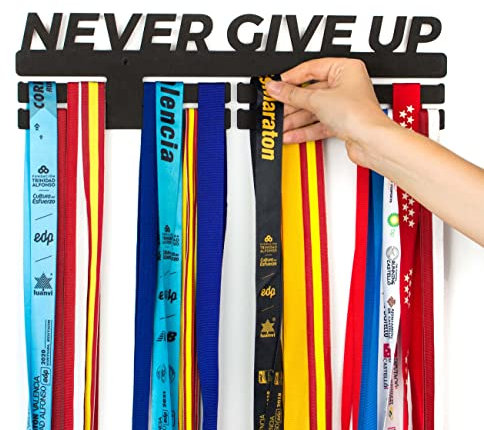 CONTRAXT Medaillenhalter Medaillen aufbewahrung. Medalien aufhänger Sportler Geschenk Sport Medal Holder (Never give up, L)