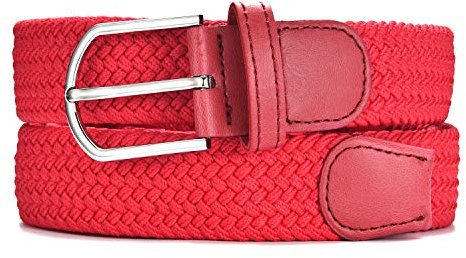 MASADA Stoffgürtel - Dehnbarer Stretch-Gürtel für Damen und Herren 3,2 cm breit elastisch 110-120 cm lang - Rot