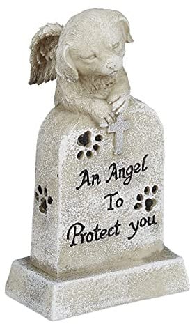 Relaxdays Grabschmuck Hund, wetterfest, Tier Gedenkstein, mit Kreuz, Hundeengel, Spruch: An Angel to Protect You, Creme