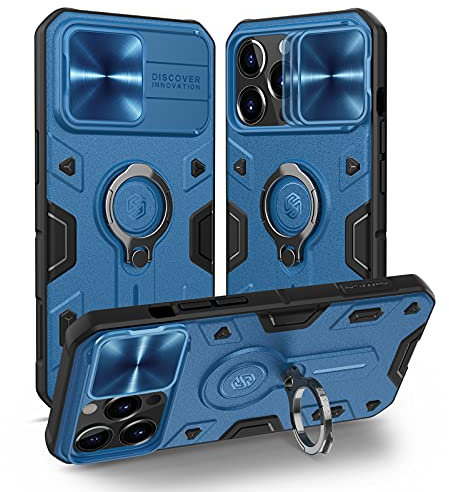 Nillkin Case for iPhone 13 Pro Max, CamShield Armor Case with Slide Camera Cover and Ring Kickstand, Military Grade Bumper Hard Phone (Blue, For iPhone 13 Pro Max)