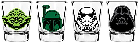 Star Wars Glass Set - 2 oz. Capacity - Set of 4 Glasses - Darth Vader, Yoda, Boba Fett, Stormtrooper