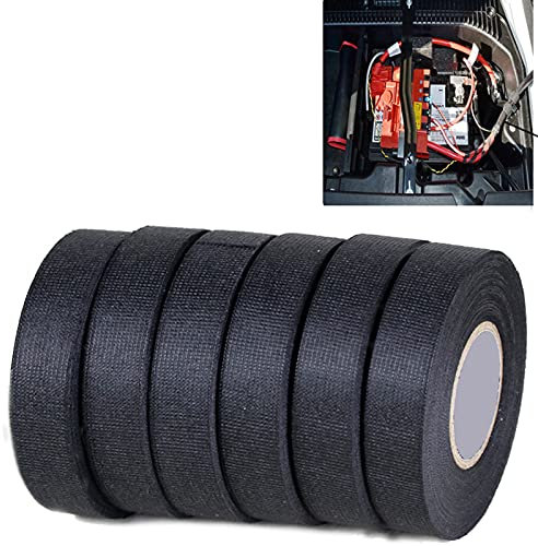 wuyukeji 6 Rouleaux Ruban Chiffon de Voiture (19mm*15m), d'isolation en coton, adhésif tissu résistant à la chaleur pour le recouvrement des câbles, protection contre les hautes températures