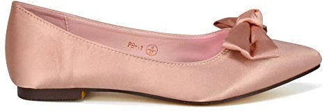 ESSEX GLAM Womens Flat Bridal Pumps Ladies Satin Bow Pointed Toe Bridesmaid Wedding Shoes Size 3-8