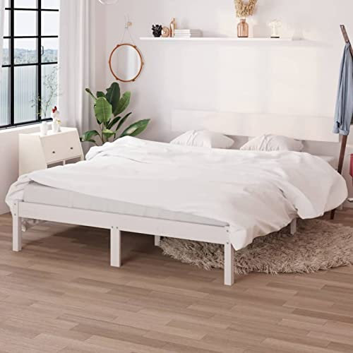 Tidyard Massivholzbett Holzbett Bettrahmen mit Lattenrost Futonbett Bettgestell Einzelbett Jugendbett Betten Weiß Kiefer 160x200 cm