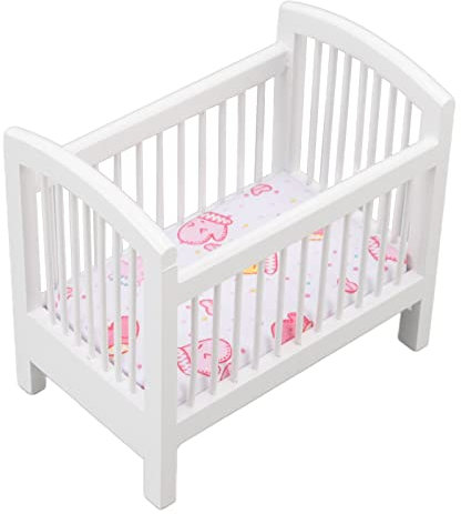 Alomejor Puppenbett aus Holz, Sicher, Niedlich, Glänzend, Lebendig, Puppenhaus, Miniatur-Schlafzimmer, Krippe für 1:12 Puppenhaus, Weiß