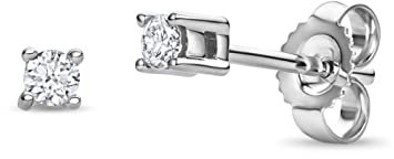 Miore Diamant Ohrringe Damen klassische Solitär Studs mit 0,10 Ct Diamanten Ohrstecker aus Weißgold 14 Karat/ 585 Gold, Ohrschmuck 2,5x2,5mm