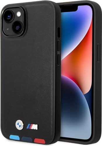Etui BMW BMHMP14M22PTDK Hülle für iPhone 14 Plus 6,7 schwarz/Black Leather Stamp Tricolor