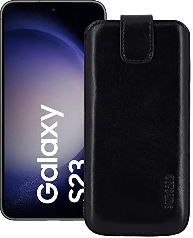 Suncase ECHT Ledertasche Leder Etui *Slim-Edition* kompatibel mit Samsung Galaxy S23 5G Hülle (mit Rückzugsfunktion und Magnetverschluss) in schwarz