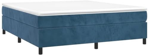 vidaXL Sommier à Ressorts de Lit Sommier à Lattes Lit Rembourré Cadre à Lattes Lit Double Adulte Chambre Intérieur Bleu Foncé 35 cm/ 200x200 cm Velours