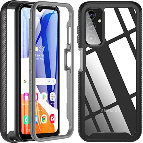 Hensinple Coque Samsung A14 5G, 360° Protection Double Coque pour Samsung Galaxy A14 Antichoc avec Protecteur d'écran Intégré Samsung A14 Etui (Noir+Transparent)
