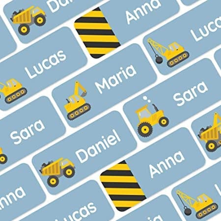 My Nametags® Award-Winning Name Stickers for Clothes & Items | 56 No-Iron, Washable Stick-On Tags for Babies, Kids & Adults | Construction Stickers (Blue)