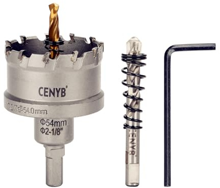 CENYB 2-1/8 (54mm) Coronas Taladros con Broca: para Madera, Pladur, Metal, Acero Inoxidable y Plástico - Punta de Carburo de Tungsteno y 2 Brocas Guías de Titanio