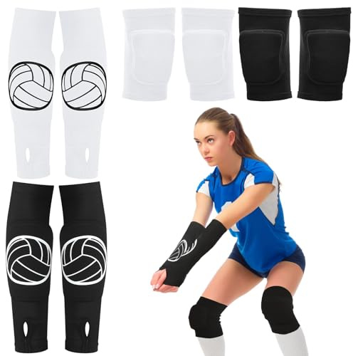 Sosation 2 Set Volleyball Knee Pads Volleyball Arm Sleeves,Black, White