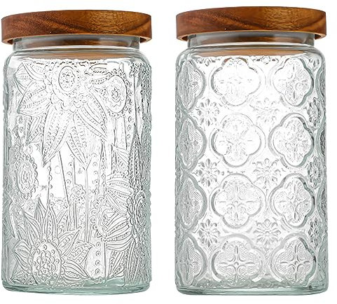 Vorratsdosen aus Glas mit luftdichten Bambus-Holzdeckel, Vintage-Lebensmittelbehälter-Sets für Küche, Theke, Speisekammer, Zucker, Mehl, Süßigkeiten, Tee, Kaffeebohnen, Hafer, Getreidebehälter,