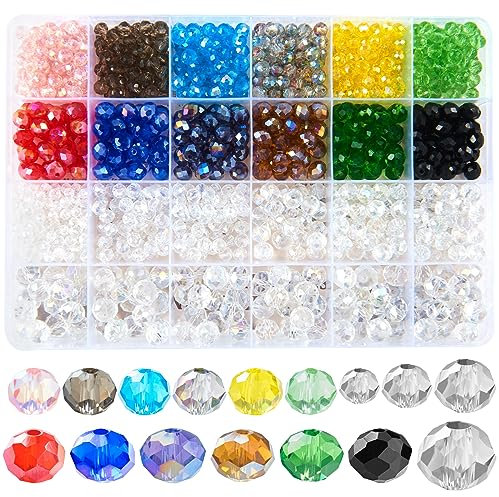 Dotilili 1040 Stück Kristall Facettierte Perlen, 4/6/8/10mm Bunte Glasperlen Set mit Aufbewahrungsbox, Glänzend Perlen zum Auffädeln Crystal Perlen für DIY Weihnachten Halskette Armbänder Basteln